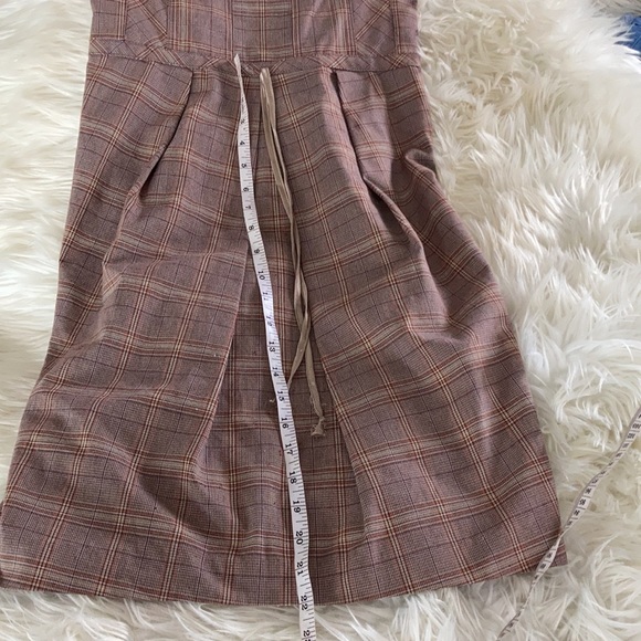 BCBG Girls rouched back midi padded bra brown tan career plad plaid dress size 8 - Picture 14 of 17